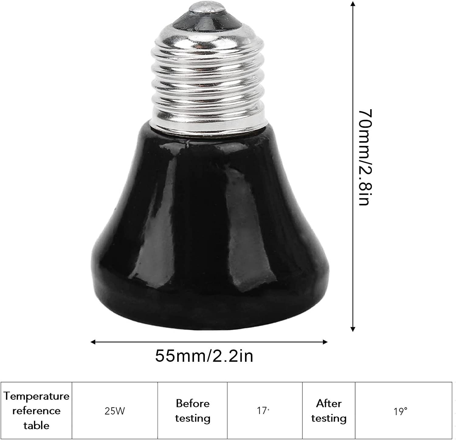 Reptile Ceramic Heating Lamp for Heat Preservation - Pig Lizard Lamp with Durable 25W Black Ceramic Heat Source image number 5