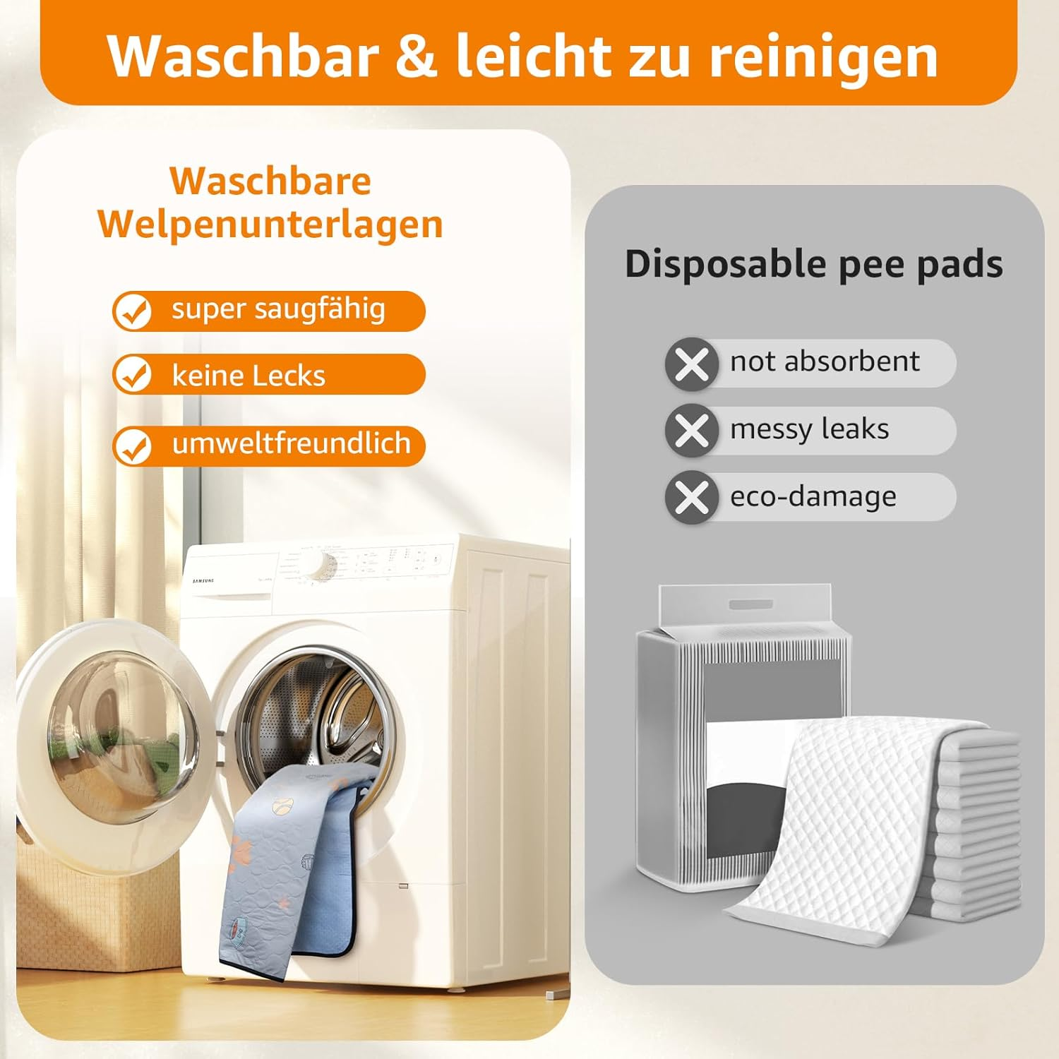 Reusable Puppy Pads, Pack of 2 Super Absorbent PIPI Mats for Dogs, Non-Slip Dog Training Pads for Sofas, Dog Playpens or Car Seats image number 3