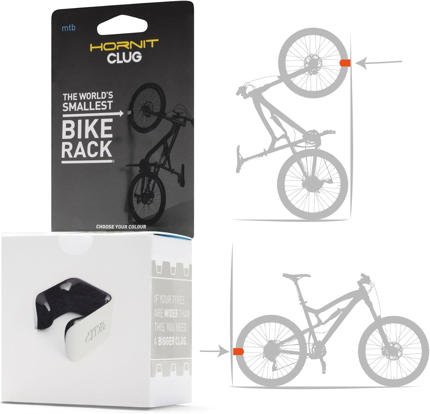 Hornit CLUG Bike Clip Indoor & Outdoor Bicycle Storage Rack & Mount System, 5 Sizes, Easy to Install