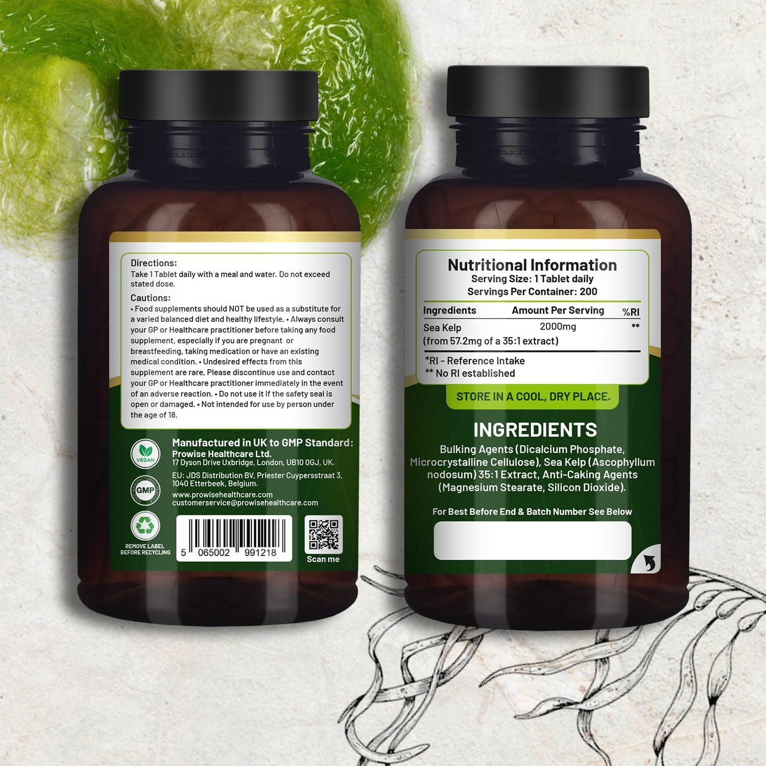 Sea Kelp 2000Mg 200 Vegan Tablets | Natural Source of Iodine | Premium Ingredients | Proudly Made in the UK by Prowise image number 4