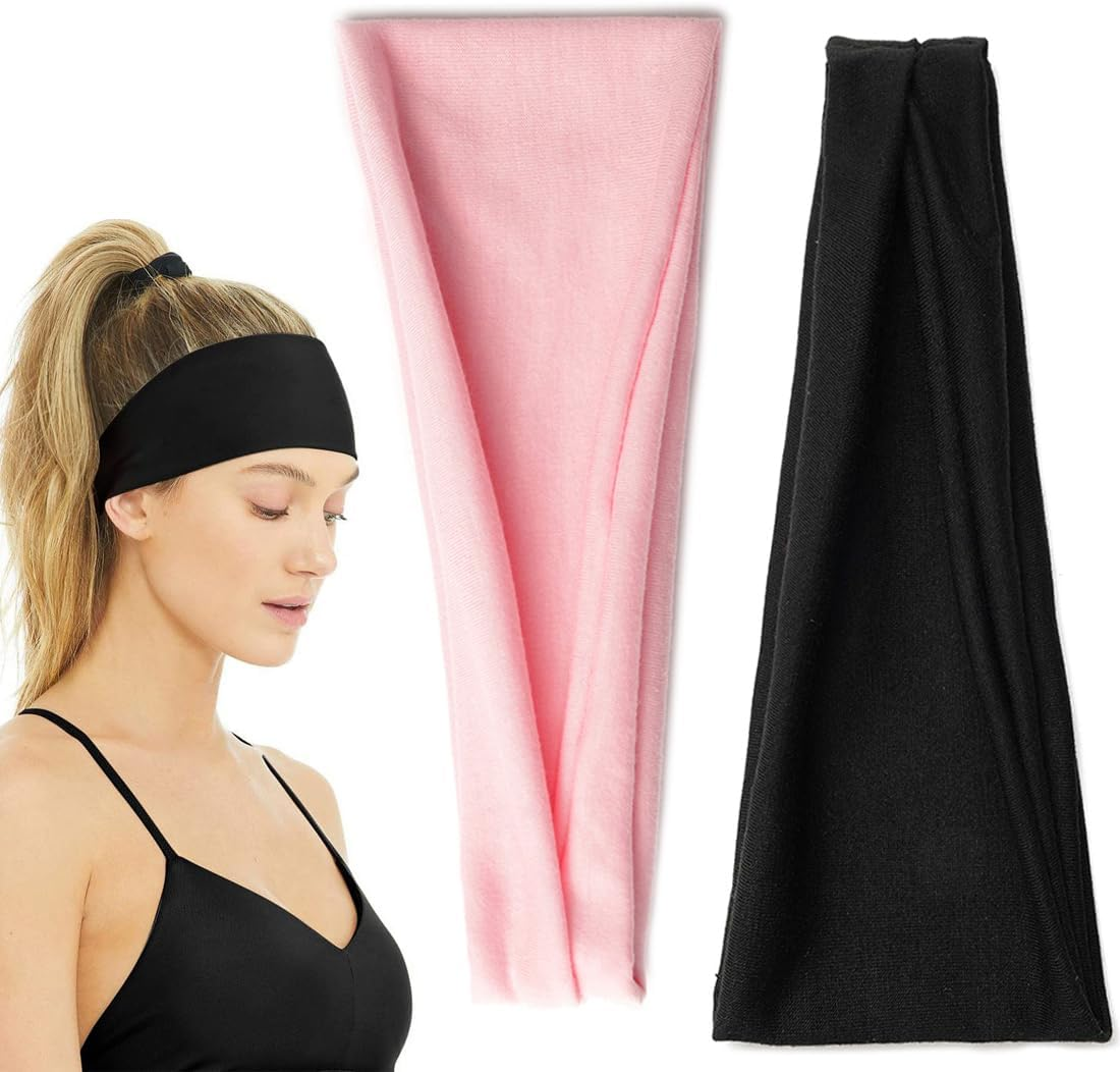 DLPRK 2 Pack Yoga Headbands, Elastic Hair Bands, Non-Slip Hair Band, Women, Sports, Running, Exercise, Gym image number 4