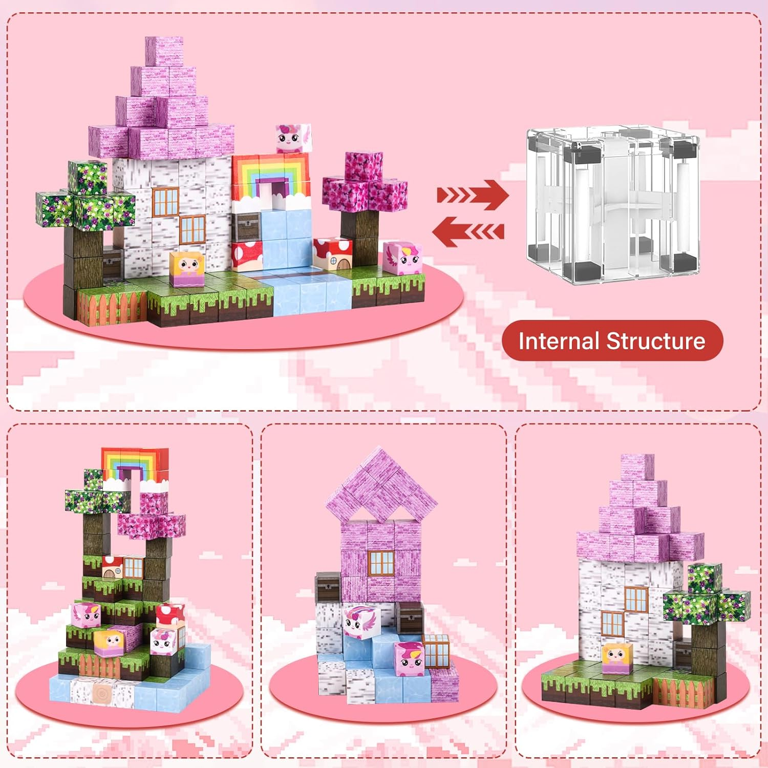 Magnetic Blocks 100PCS Unicorn Themed, Milliefun Magnetic Building Blocks 2 * 2CM, Toddler STEM Montessori Sensory Toys for Age 3 4 5 6 7 8 Years Old Boys & Girls, Kids Christmas Birthday Gifts image number 6