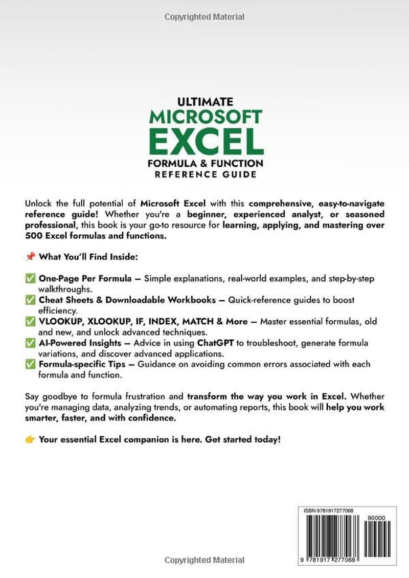 Ultimate Microsoft Excel Formula & Function Reference Guide: 500+ Practical Tips for Beginners to Experts Including AI Prompts for Chatgpt image number 1