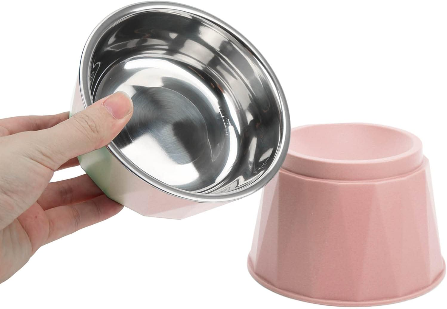 Cat Food Bowl, Stainless Steel Cat Bowl Increased Neck Protective Heavy Duty Cat Double Bowl, Raised Cats Bowls Elevated Tilted Puppy Dish Food Water Bowl Pet Food Water For(Pink [High Double Bowl])