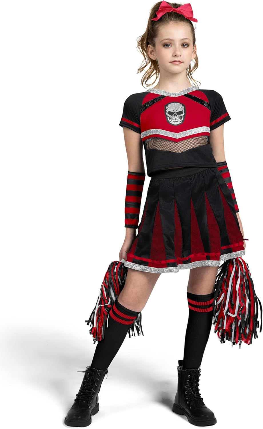 Spooktacular Creations Halloween Cheerleader Costume Girls, Bad Spirit Costume for Kids, Skull Scary Outfit with Accessories image number 2