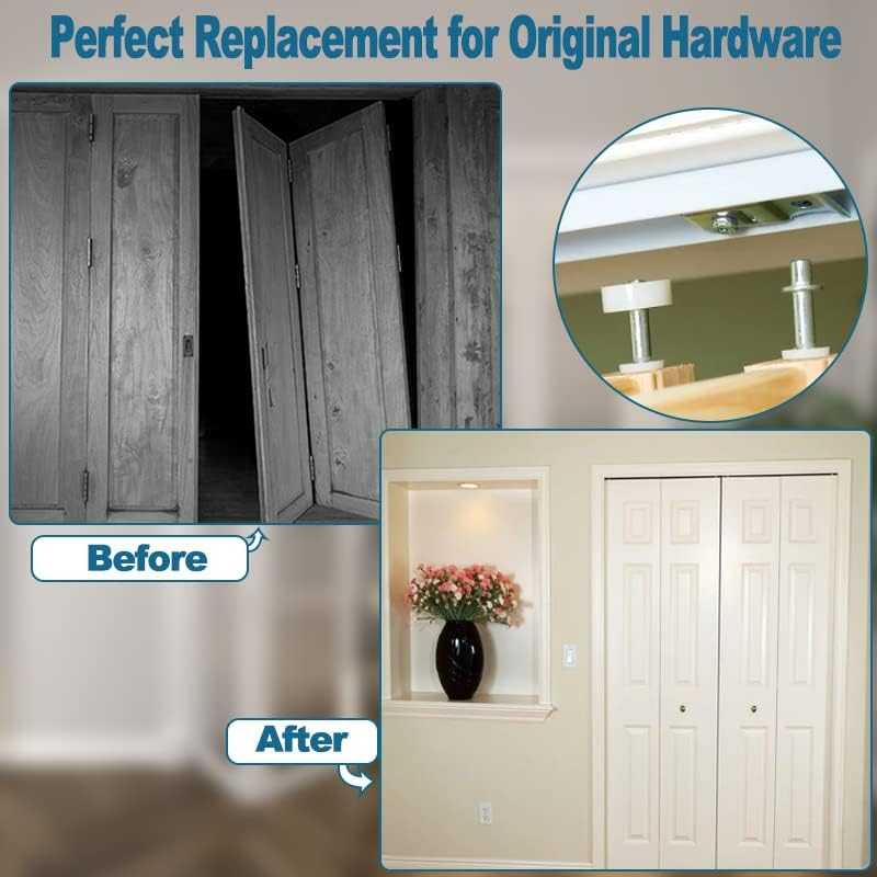 Bifold Door Hardware Kit, 2 Packs Pantry Closet Door Repair Kit Accordion Barn Folding Door Hardware Kit with 7/8" Guide Wheel Track, 3/8" Pivot, Include Bottom Pivots, Bracket & Guide Wheel Door image number 5