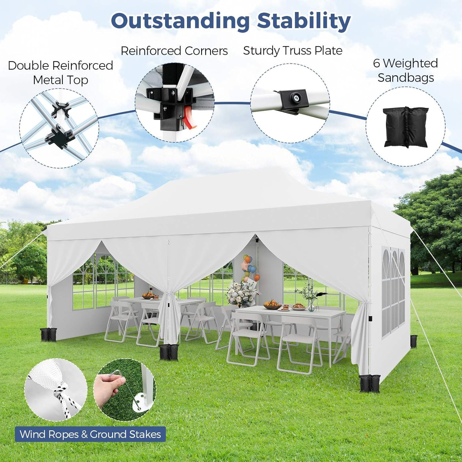 Costway 3 X 6 M Canopy with 6 Detachable Sidewalls, Pop-Up Canopy Tent with Carrying Bag, UPF50+ Sun Protection, Heavy-Duty Sun Shelter, Instant Gazebo for Party, Wedding, Outdoor Event, BBQ (White) image number 1