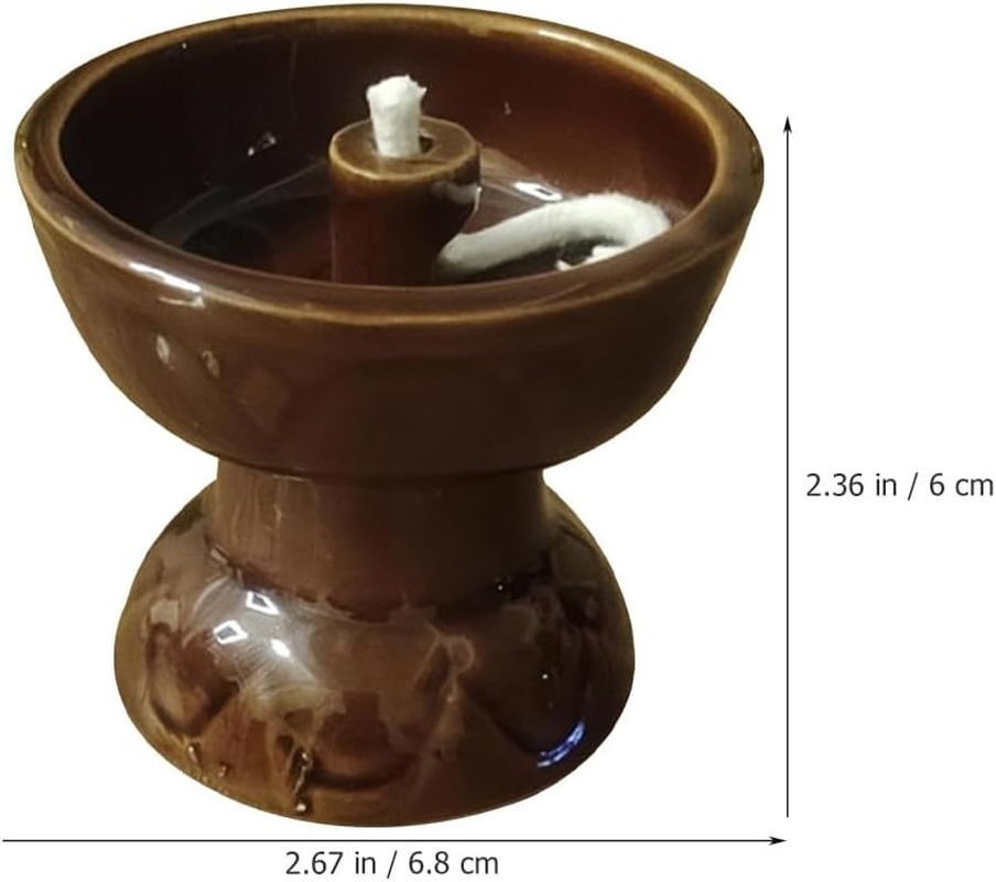 VOSAREA Ceramic Vintage Oil Lamp Kerosene Lantern Oil Lamp Decorative Light Vintage Paraffin Antique Candle Holder for Living Room Ambient Light (2.67X2.67X2.36 Inch)