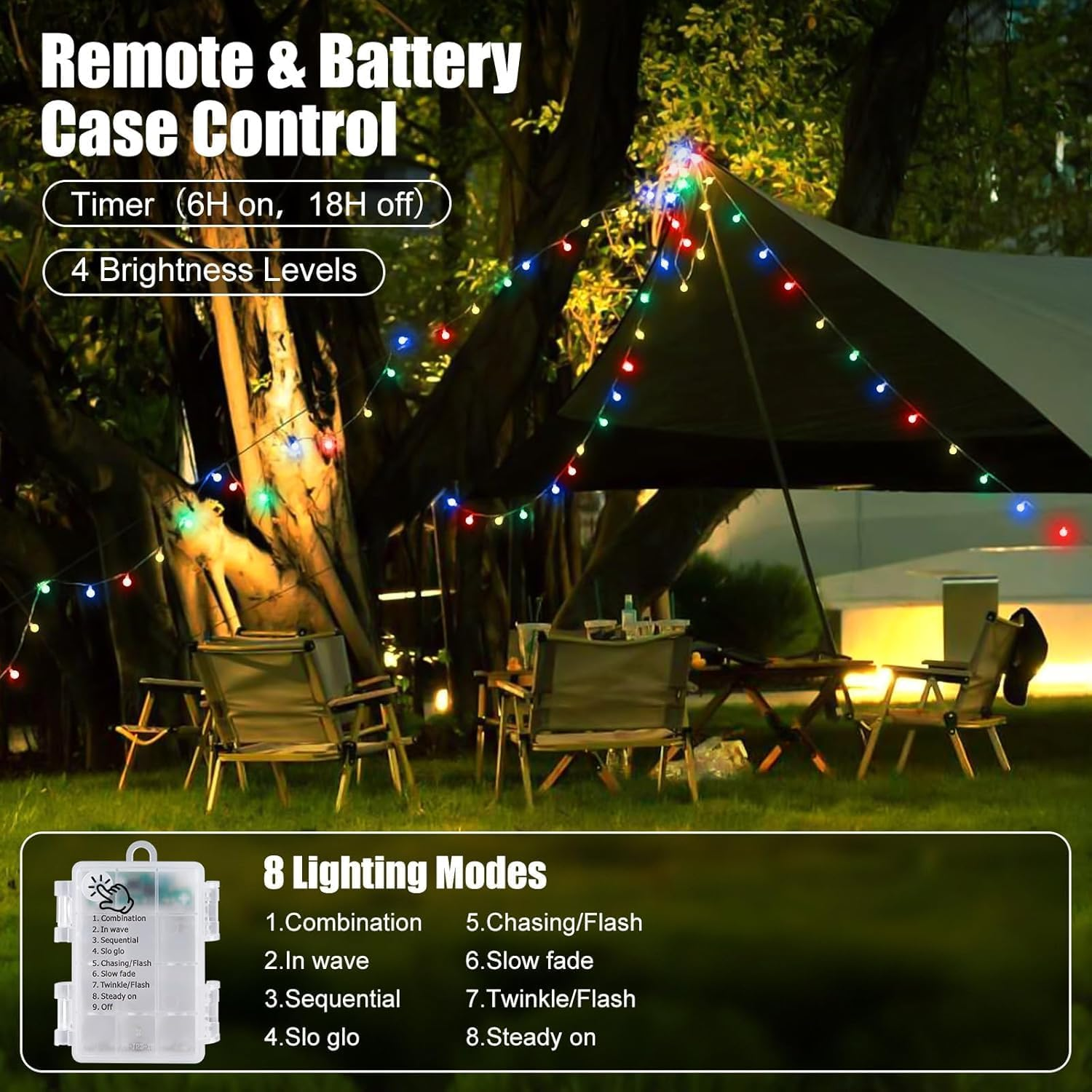 Fairy Lights Battery Operated, 34Ft 100 Led Lights, Globe String Lights, Waterproof 8 Modes with Remote Mini Lights for Indoor Outdoor Bedroom Party Wedding Garden Christmas Tree Decor, Colorful image number 3