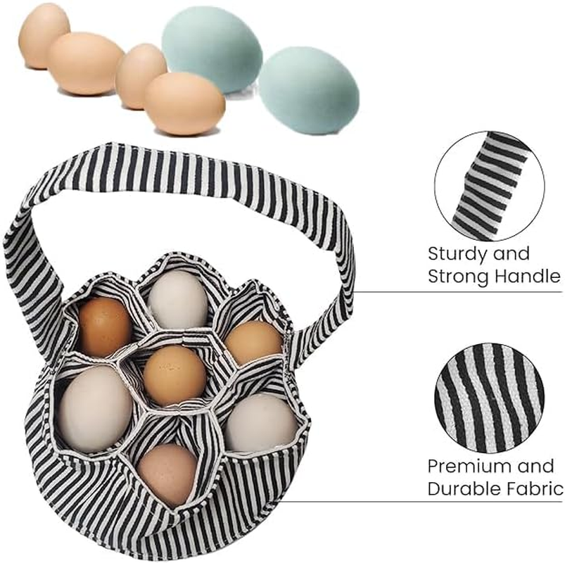 WEZCHUGHAOL Rustic Striped Egg Collecting Basket for Home and Garden - Chicken Egg Holder and Collector for Housewives Egg Stockpile (Beige Chicken) image number 1
