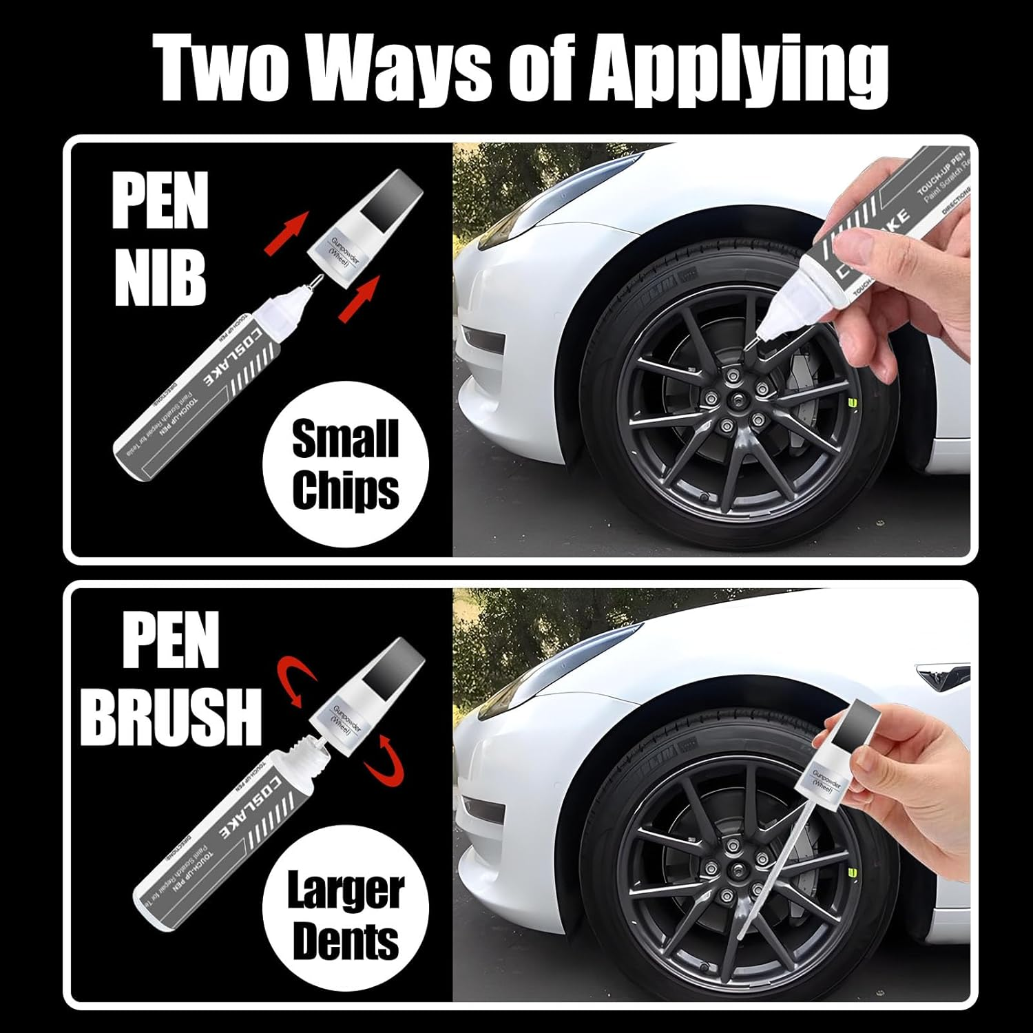 COSLAKE Rim Touch up Paint(Nova Silver) for 2024 Tesla Model 3 Highland 19'' Nova Wheel, Curb Rash Repair Rim Scratch Repair with Masking Tape & Sandpaper image number 5