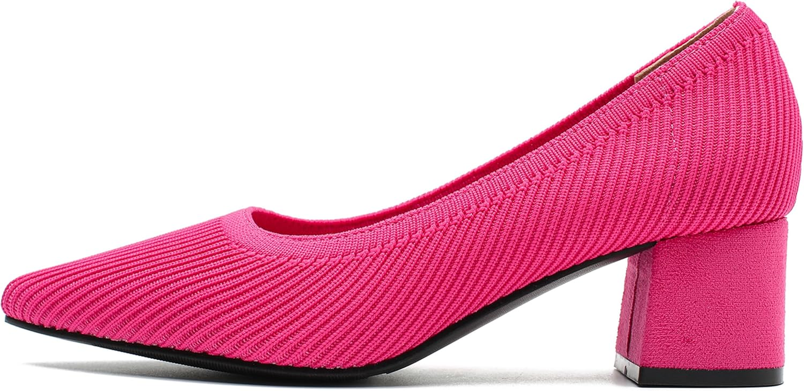 Enelauge Women&rsquo;S Knit Pumps Closed Toe Low Chunky Block Heels Slip on Comfortable Pointed Toe Office Work Dress Business Wedding Prom Shoes image number 4