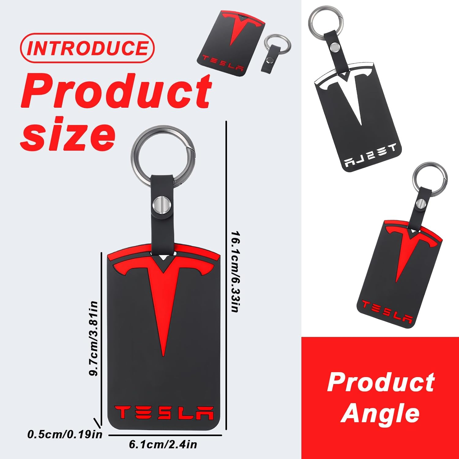 SPORWAY Key Chain for Tesla: Card Case for Tesla Model 3 Model Y, Anti-Fall Wear-Resistant Silicone Key Fob Protector, Black Tesla Card Case for Model 3 Model Y Button Accessories, Black, One Size image number 3