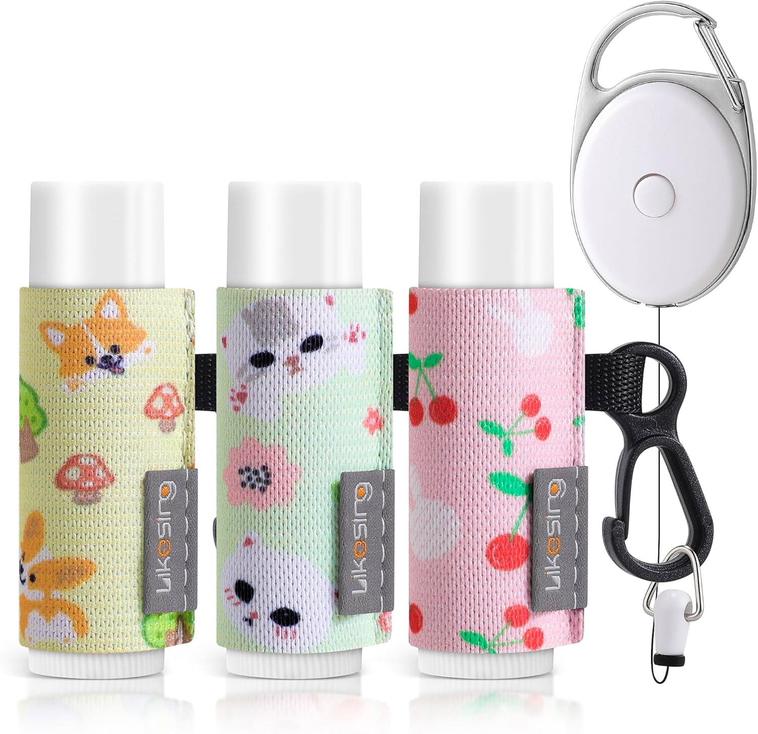 Likesing Keychain Chapstick Holder, Lip Balm Holder Lipstick Sleeve Pouch with Clip On, Elastic Lip Gloss Gifts for Friends (Animals, 3Pcs)