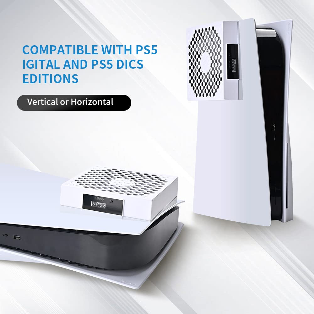 G-Story PS5 Cooling Fan,Ps5 Cooler System, Fan Speed Automactically Adjusted by Temperature(℃/℉), Low Noise, 3 Speed 1500/1750/2000RPM (140MM) with RGB LED (White) image number 3