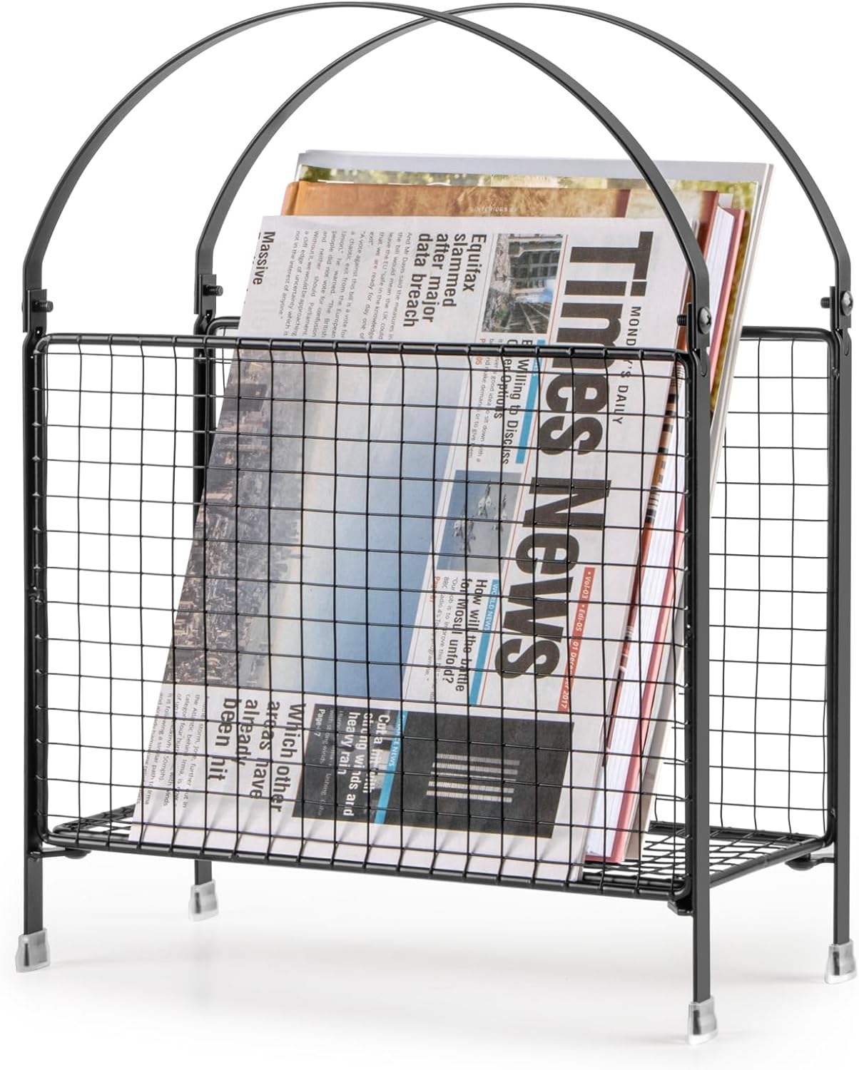 PUERSI Freestanding Magazine Rack &ndash; Modern Touch Handbag Design, Magazine Organizer Metal Holder for Newspaper, Books, Vinyl Record (Black)