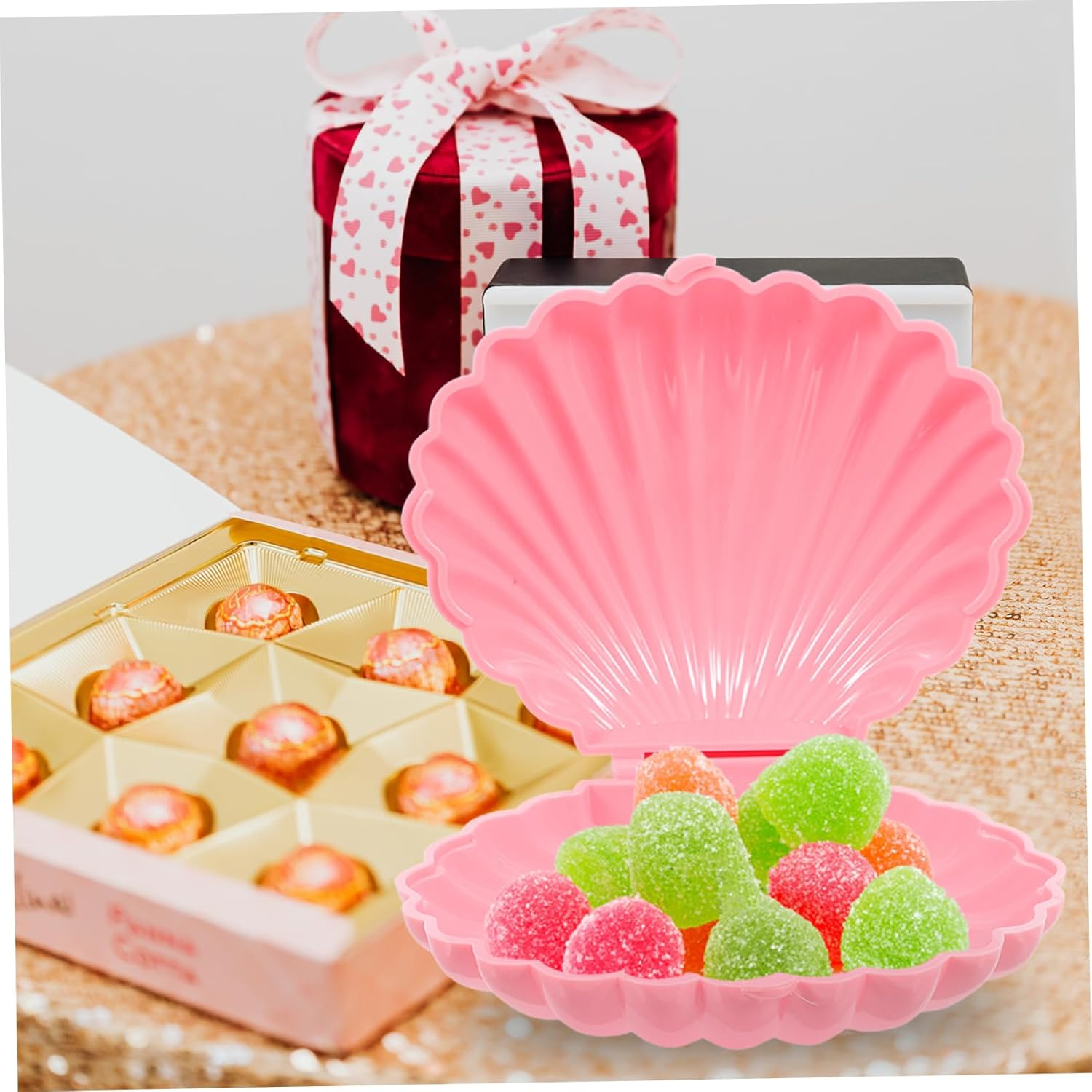 TOPPERFUN Candy Snack Box Sea Shell Boxes Plastic Seashells for Jewelry Storage Party Favors for Wedding Birthday Shower