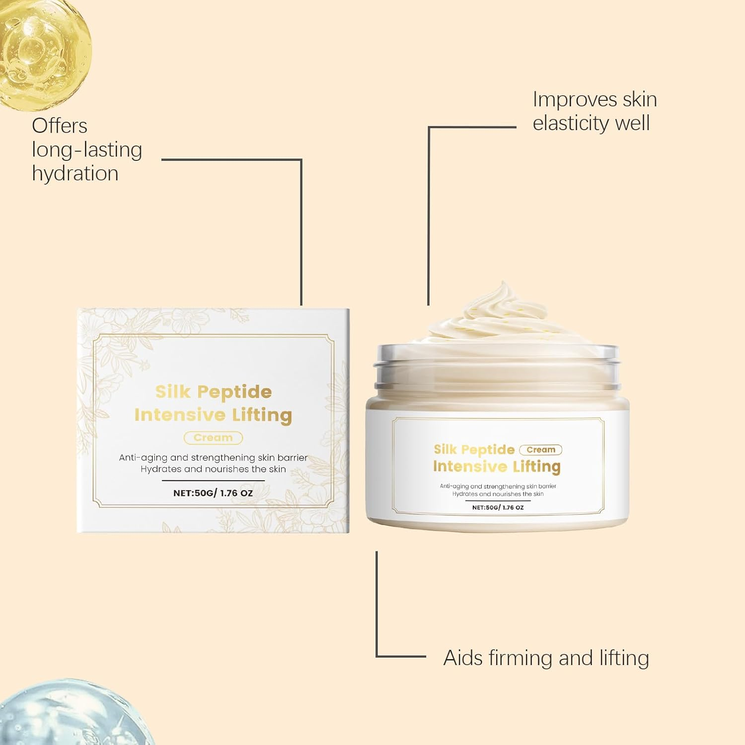 Silk Peptide Intensive Lifting Cream - Anti-Aging/Wrinkle Face Moisturizer for Women & Men, Firming Cream Tightening Lifting Sagging Skin, Deep Hydration, Skin Reducing Wrinkle Boosting Elasticity image number 3