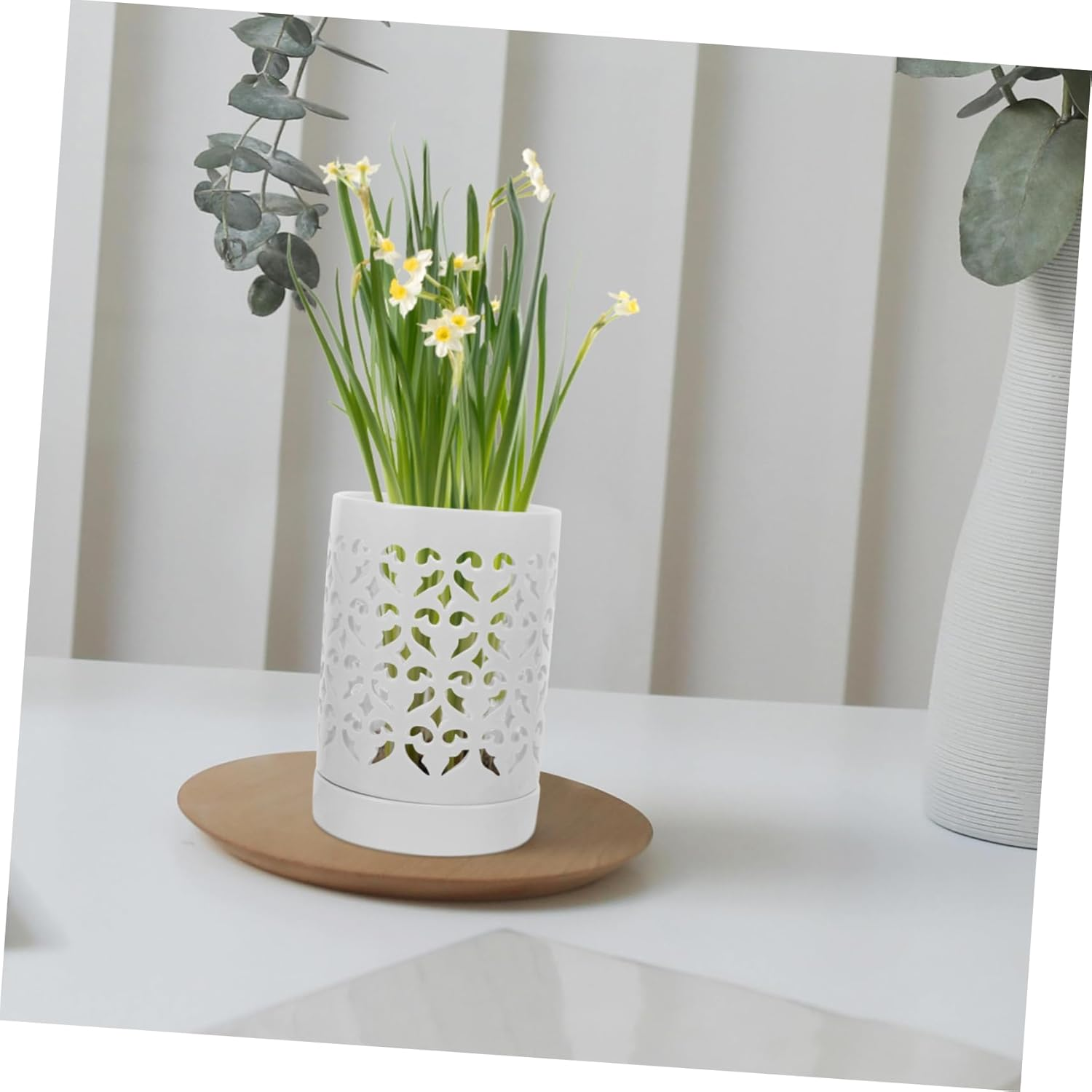 Ceramic Orchid Pot Drainage Holes, Indoor and Outdoor Decorative Flower Planter, White Slotted Orchid Planter Suitable for Potted Plants and Garden Use - Green image number 4