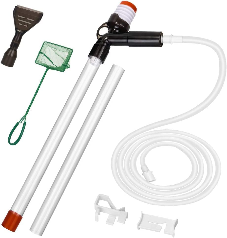 Slowton Aquarium Gravel Cleaner, Fish Tank Vacuum Cleaner Kit Tool with 2 Extendable Pipe, Glass Scraper, Water Flow Controller Clamp, Fish Net, for Water Changing, Sand Washing, Absorption of Feces image number 4