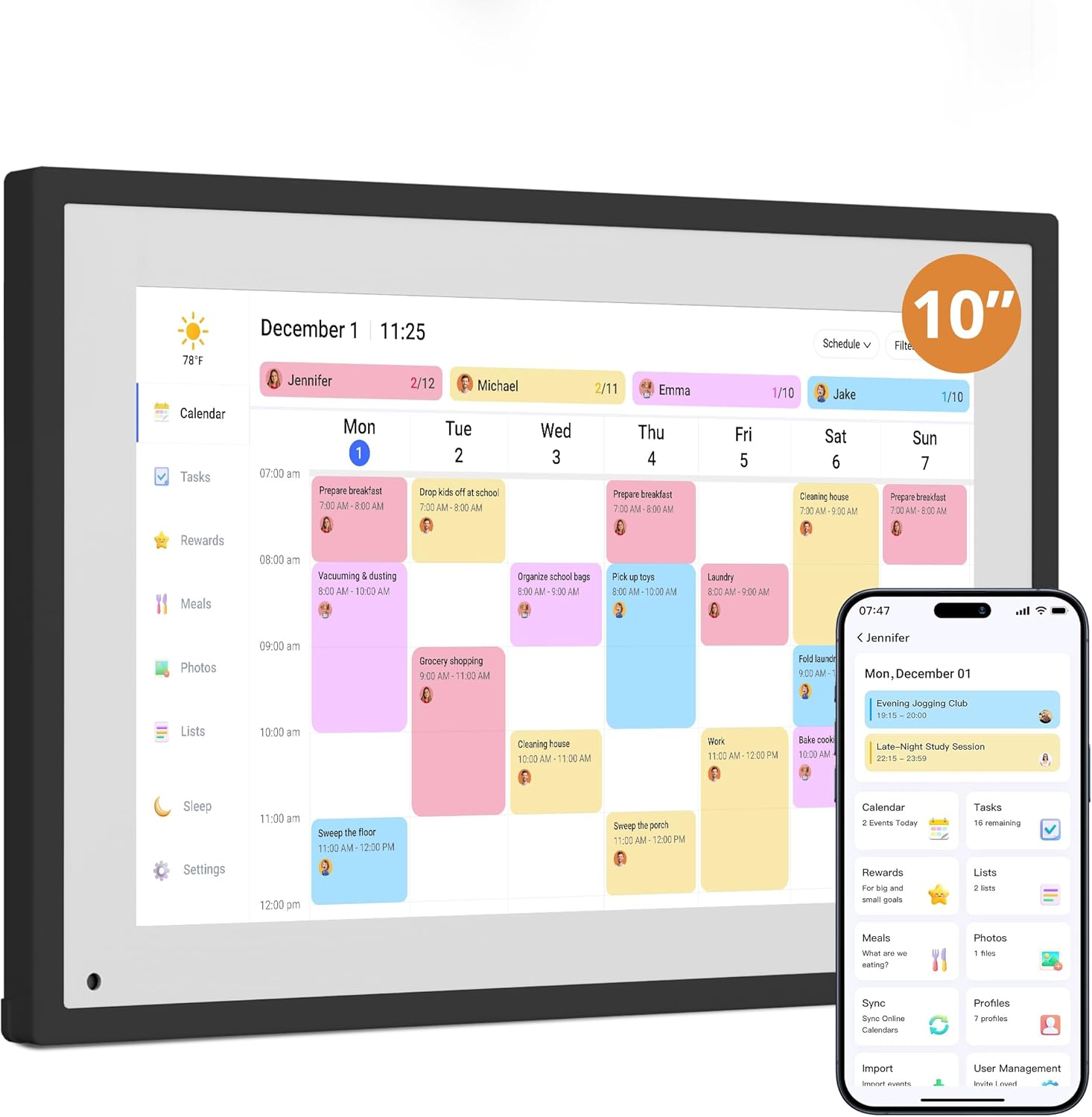 Dragon Touch 10.1" Digital Calendar Chore Chart, 1080P Full HD Interactive Touchscreen, 2026 Smart Family Planner, Electronic Calendar Desk Mountable for Seamless Scheduling White with AU Adapter