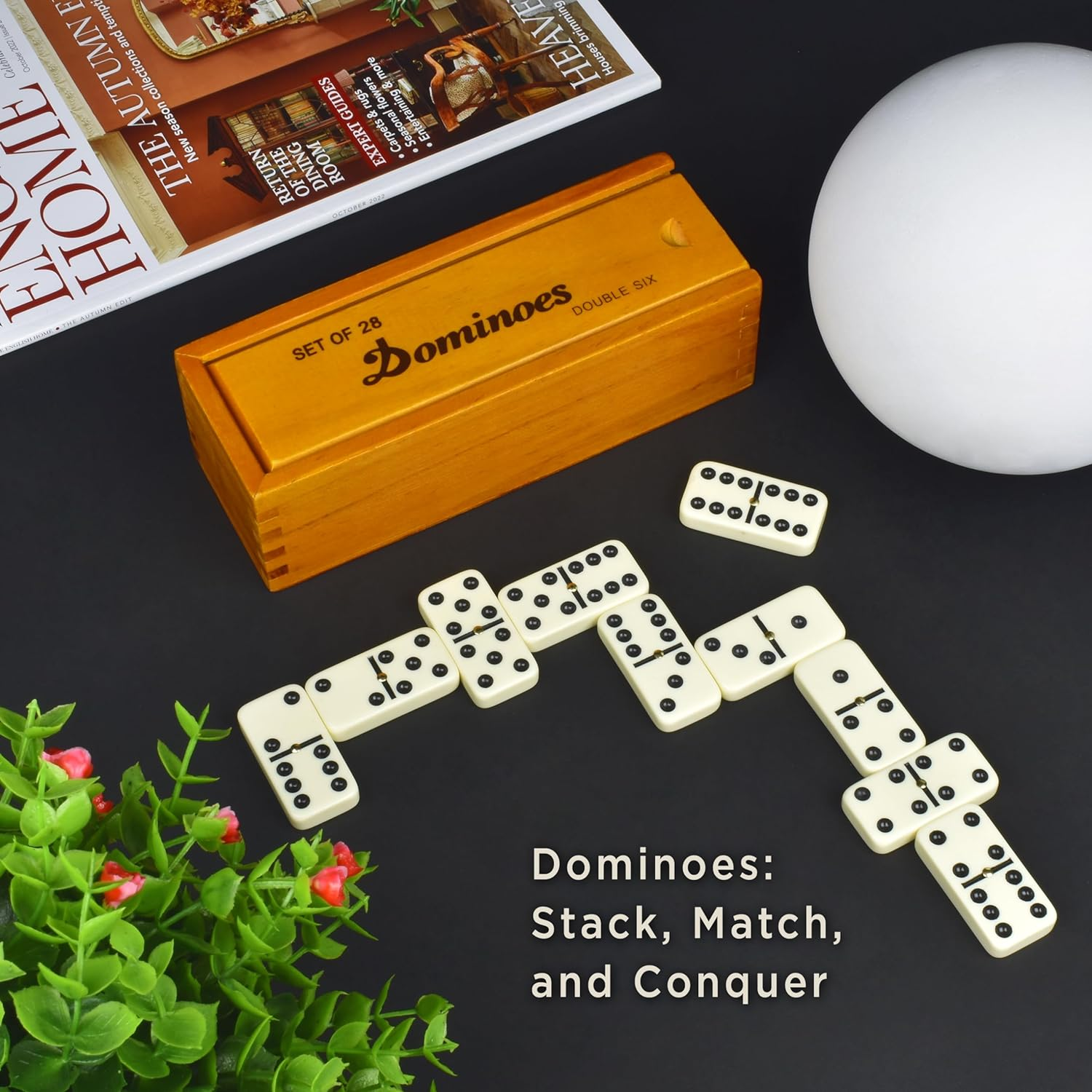 Dominos Set for Adults &ndash; Dominoes - Classic Board Games - Juegos De Mesa - Double 6 Dominoes for Family Games for Kids and Adults - Double Six Standard Dominos Set 28 Tiles with Brown Wood Case image number 3