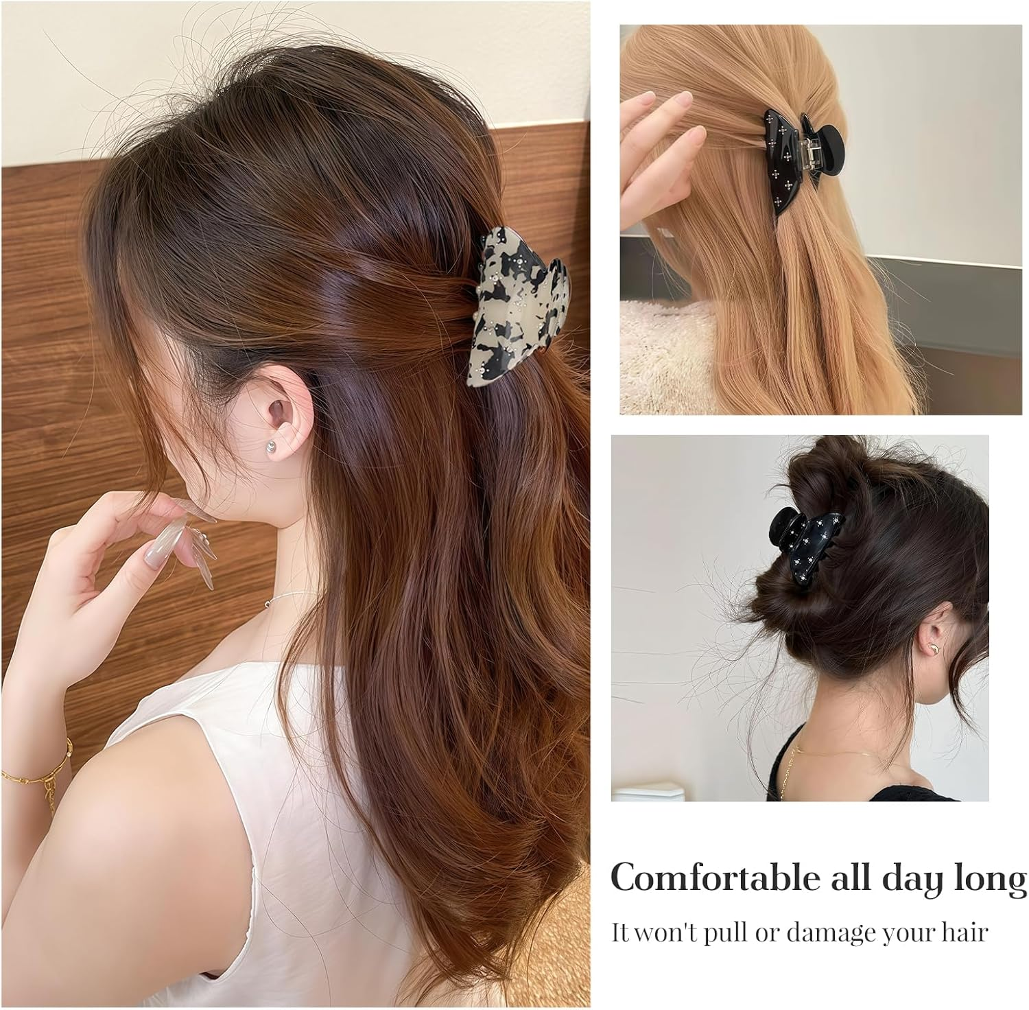 Pack of 3 Medium Rhinestone Hair Clips, Glittering Hair Clips, Women, Strong Hair Clips for Women, Girls, Teenagers for Parties, Weddings, Daily Life (6.6 Cm)