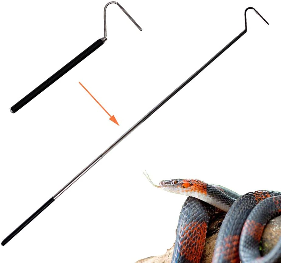 Portable Folding Pocket Stainless Steel Snake Hook, 39.3 "Extension, Retractable Snake Hook, Reptile, Small Snake Pet Snake Picking and Handling Tools