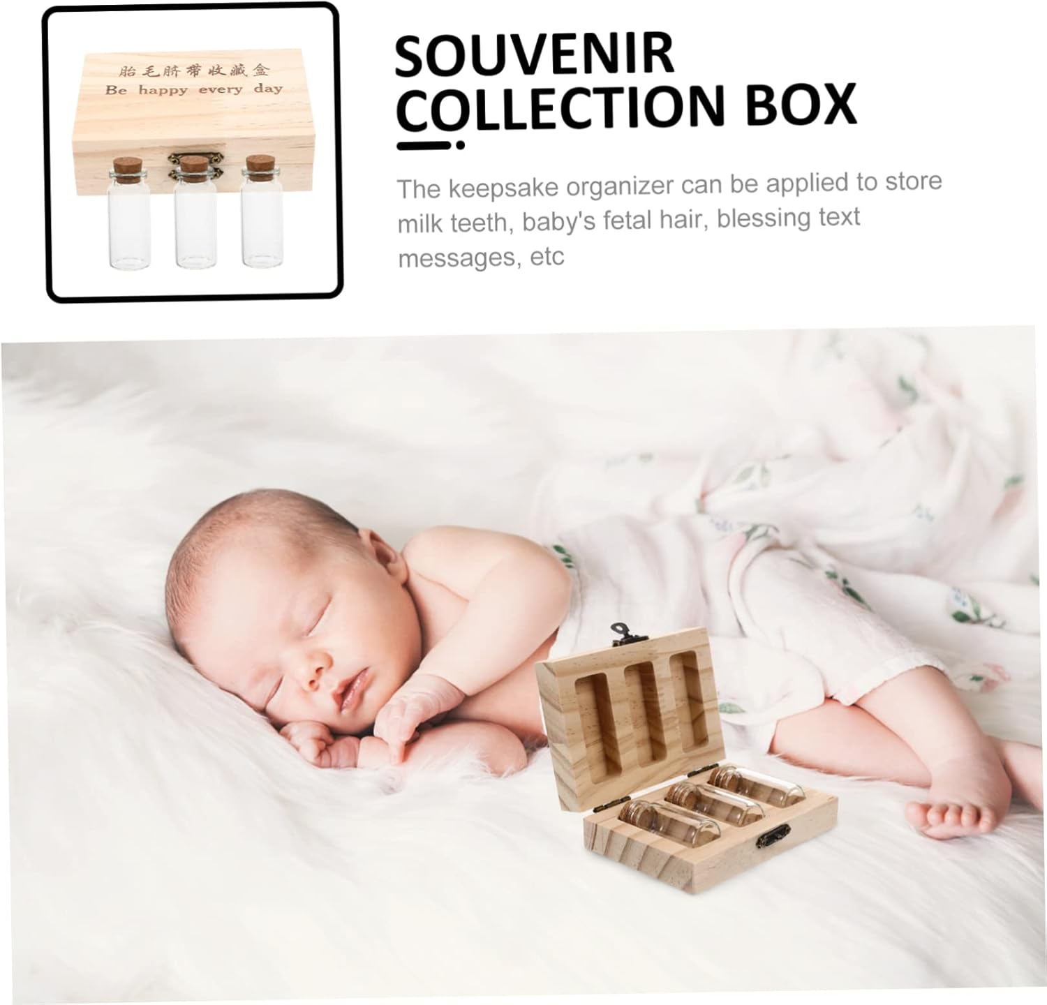 Wooden Storage Box for Teeth Preservation Fetal Hair Collection Box Souvenir Storage Bottle for Boy Girl Keepsakes image number 3