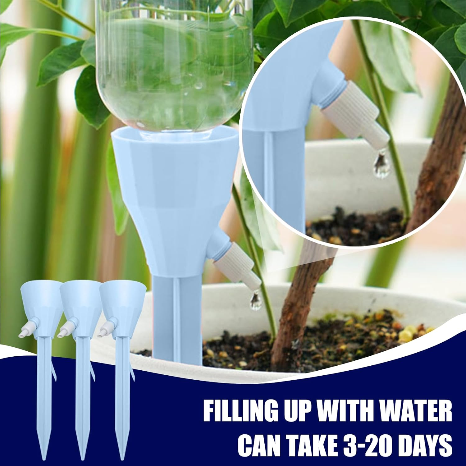 12 Pack Self Watering Spikes for Plants Adjustable Drip Irrigation System with Control Valve,Automatic Plant Watering Devices for Indoor Outdoor Potted Plants,Vegetables & Flowers,Blue image number 4