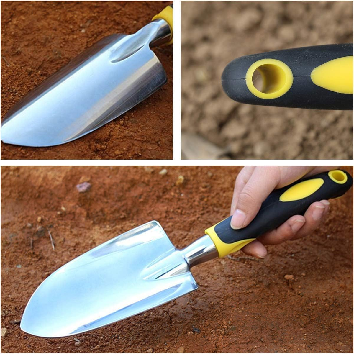 Garden Shovel Trowel, Hand Shovel Soft Rubberized Non-Slip Handle for Transplanting Weeding Moving and Smoothing Digging and Planting (Yellow) image number 5
