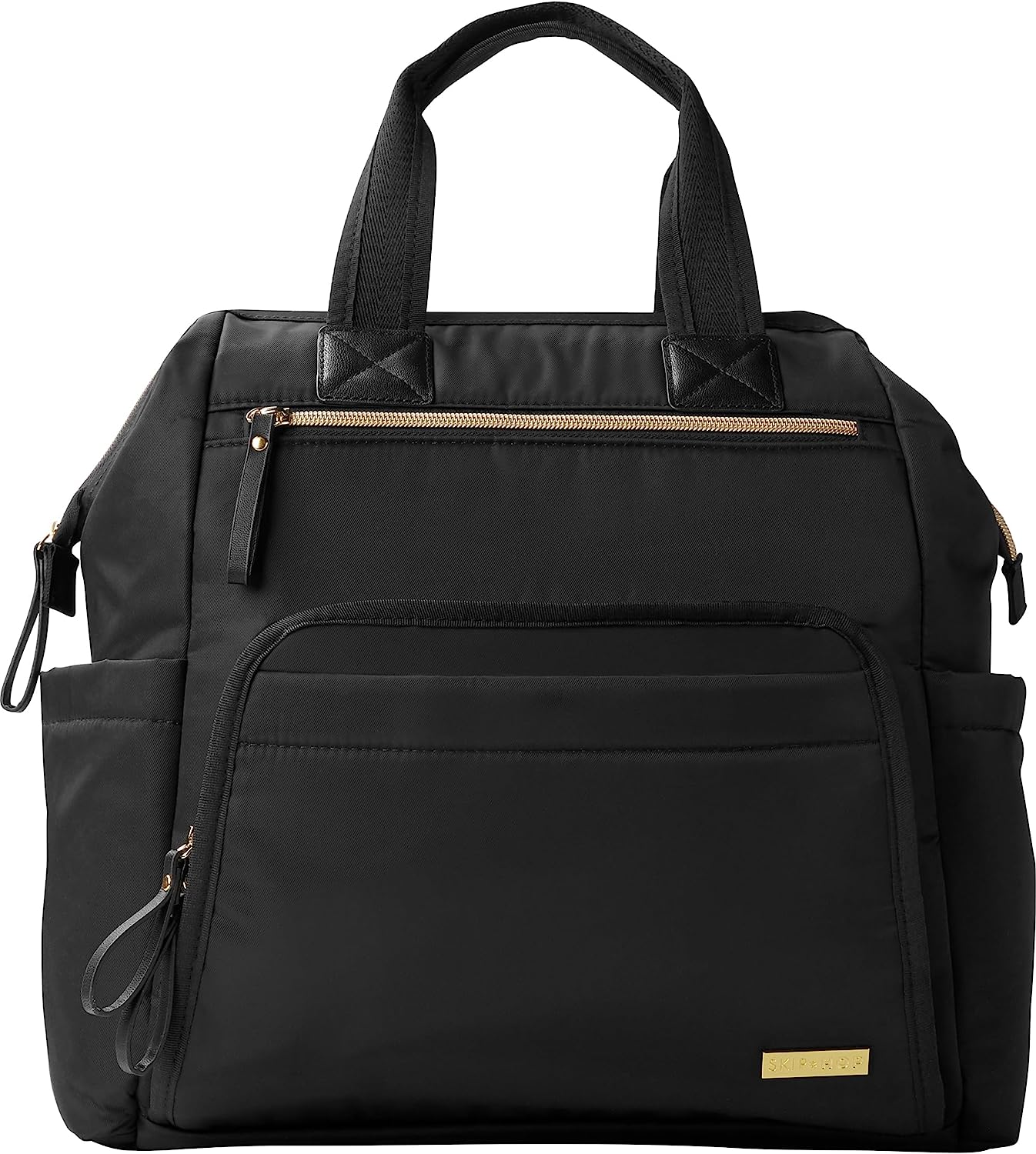 Skip Hop Diaper Bag Backpack, Mainframe Large Capacity Wide Open Structure, Black with Gold Trim