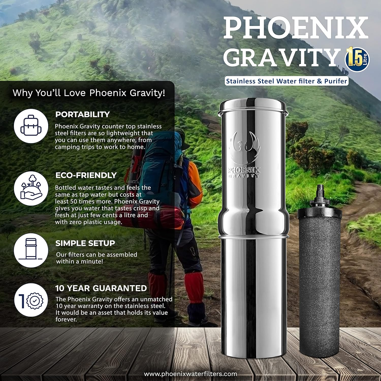 Phoenix Gravity 1 Litre Portable Water Filter image number 2