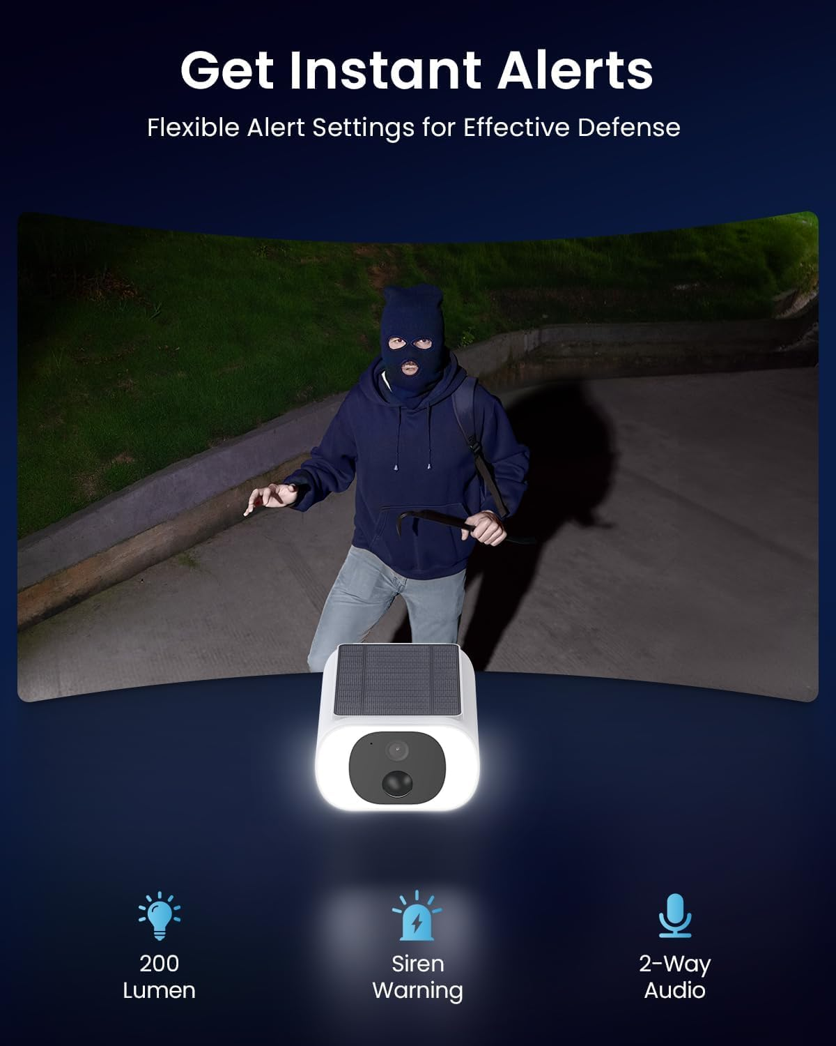 Iegeek 2K Solar Security Camera Outdoor Wireless with Embedded Solar Panel, Battery CCTV Camera Systems, Outdoor Camera Home Wifi Security Camera, Color Night Vision, Motion Detection,Siren Floodlight image number 2