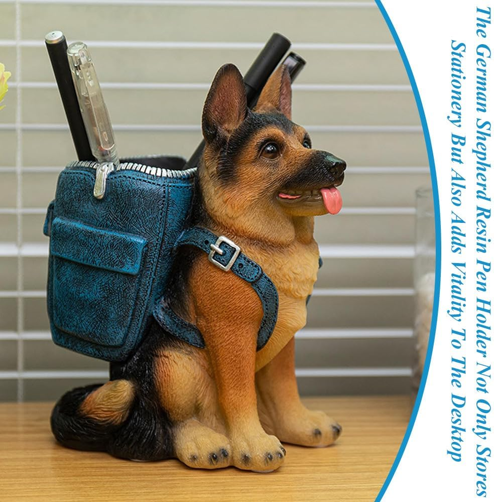 German Shepherd Pen Holder,Adorable Dog Pen Holder,Creative Resin Dog Desk Organizer,Desktop Pencil Organizer,For Office, School, Home image number 1