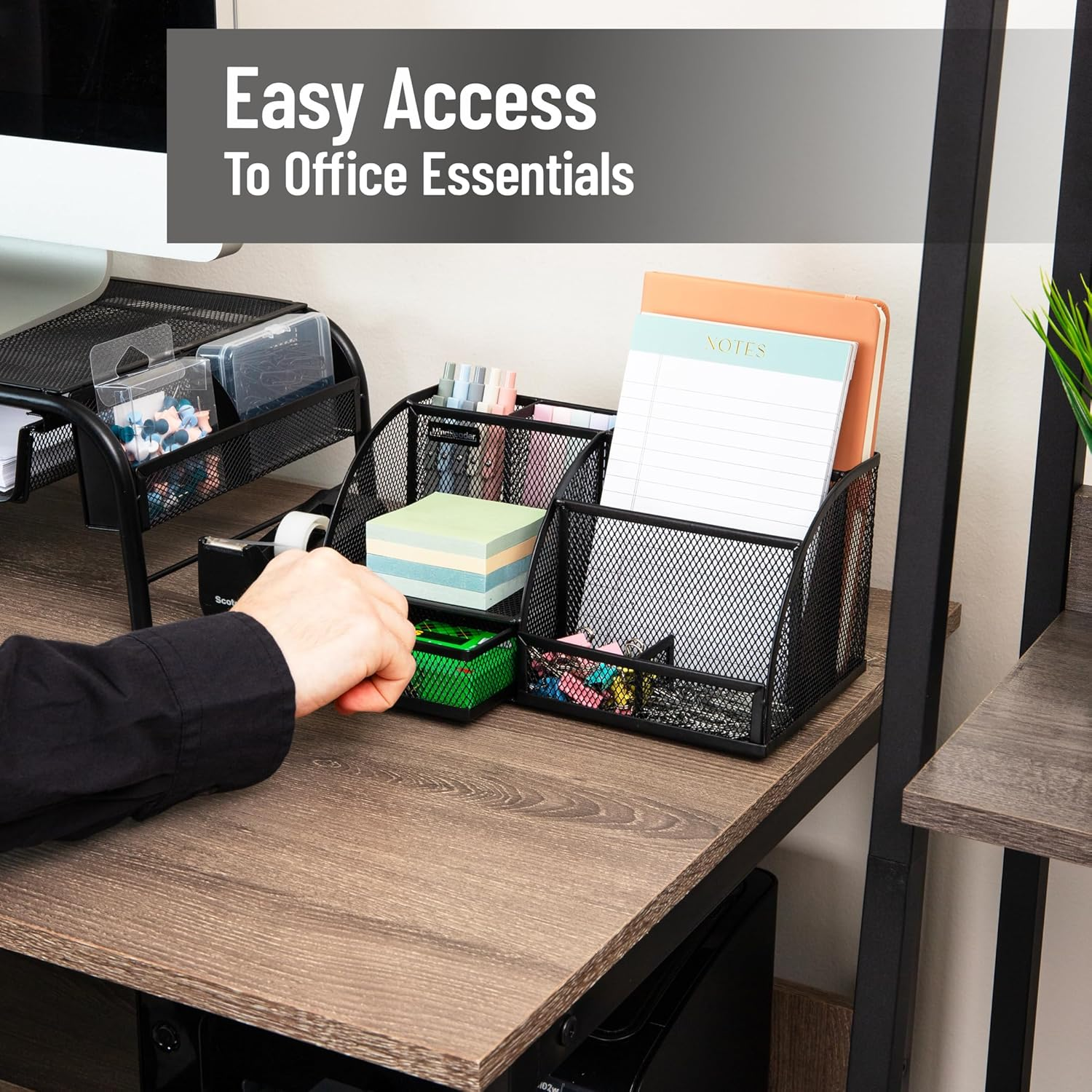 Mind Reader Desktop Organizer, File Storage, Accessory Storage, Workspace, Office, Metal Mesh, 11" L X 5.5" W X 5.25" H, Black image number 3