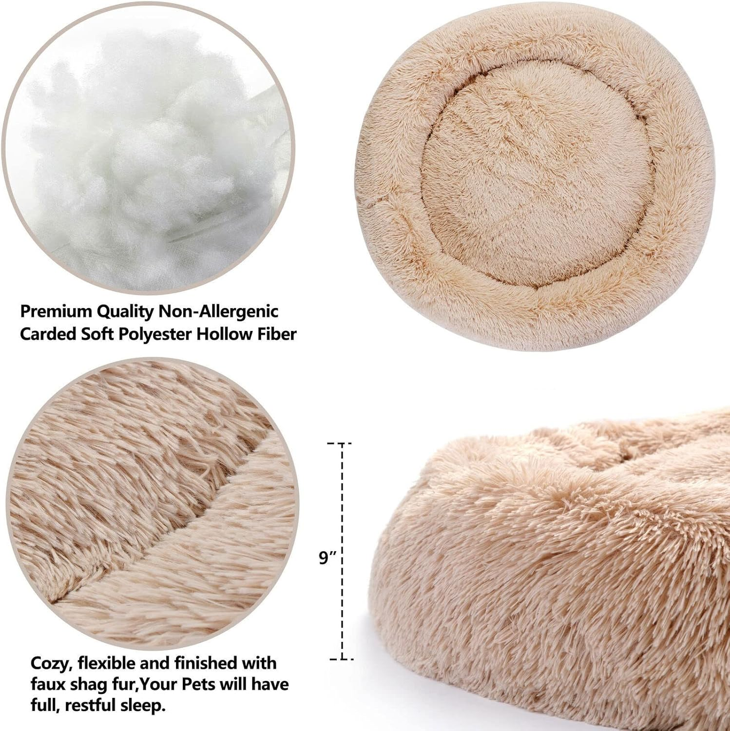 Baronhong Calming Dog Bed & Cat Bed,Anti-Anxiety Donut Dog Cuddler Bed,Warming Cozy Soft Dog round Bed,Fluffy Faux Fur Plush Dog Cat Cushion Bed for Small Medium Large Dogs and Cats(Blue,20") image number 5