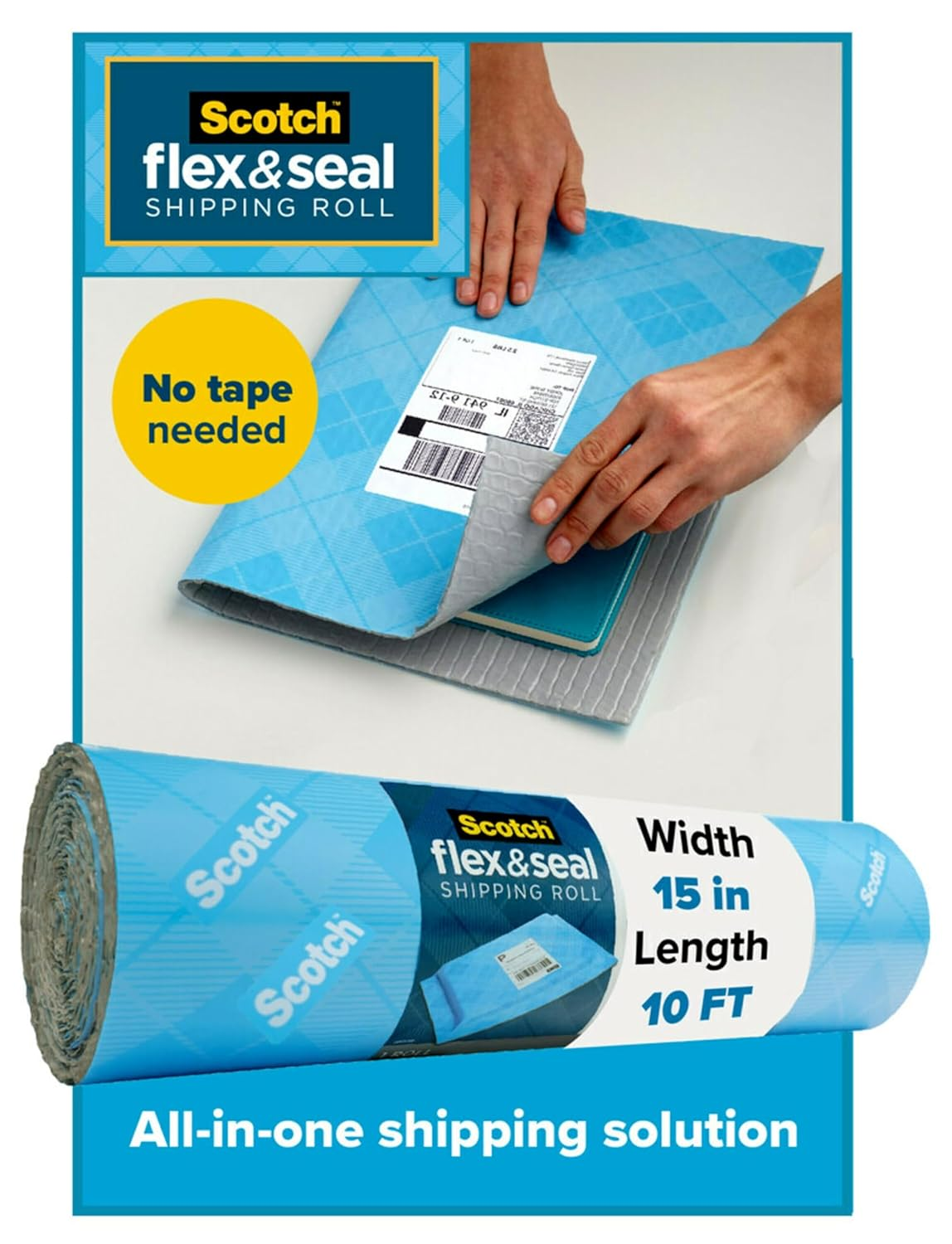 Scotch Flex and Seal Shipping Roll 38Cm X 3M, as Easy as Cut, Fold, Press to Securely Seal Packages, Easy Packaging Alternative to Shipping Bags (FS-1510) image number 1