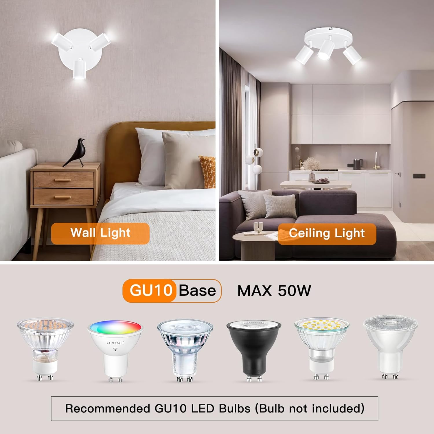 Ketom GU10 Ceiling Spotlight LED &ndash; Ceiling Spotlight 3 Bulbs round &ndash; LED Ceiling Light Swivelling &ndash; White Ceiling Light Spot &ndash; Rotatable Ceiling Light 3 Bulbs &ndash; Modern Spotlight Ceiling Spot &ndash; Without image number 2