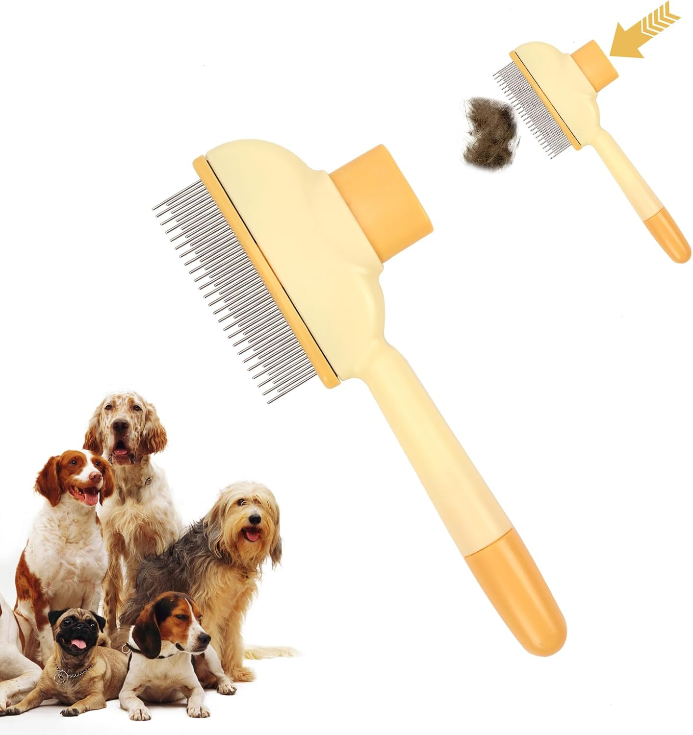 Viiotu Upgrade Pet Hair Remover Comb, One Click Self Clean Dog & Cat Brush Smooth Teeth for Safe Massage, Long Teeth Remove Underfur & Lice, Dual - Length Teeth Untangle for Dog Cat