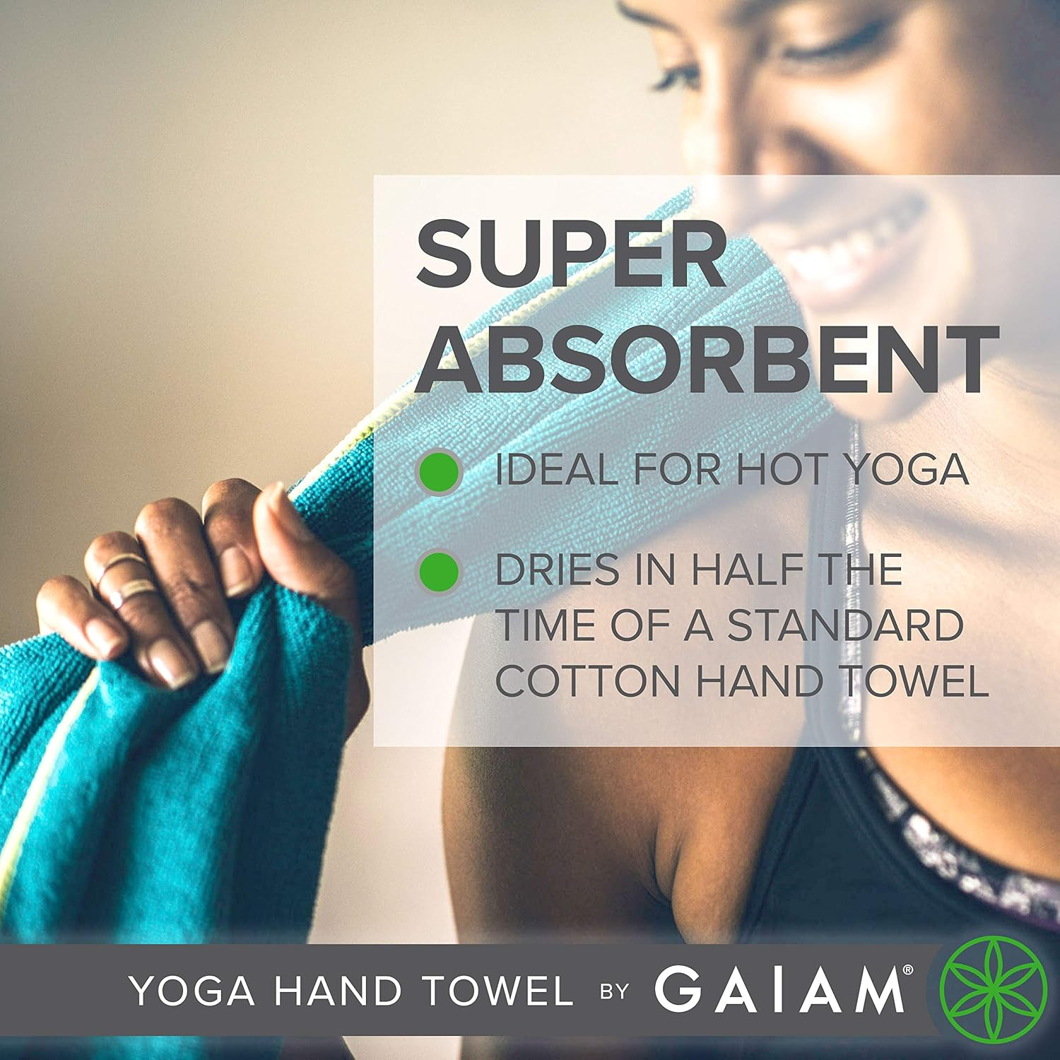 Gaiam Yoga Mat Towel Microfiber Yoga Mat and Hand Sized Towels for All Types of Yoga, Pilates and Floor Exercises - Great for Hot Yoga (68" X 24" or 20" X 30") image number 3