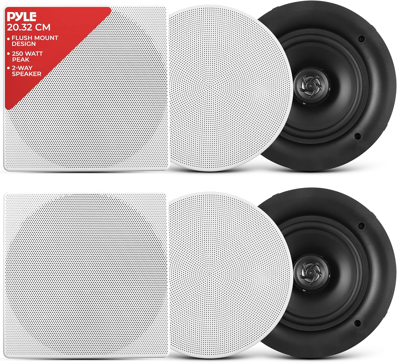 Pyle 8.0" Ceiling Wall Mount Speakers - Pair of 2-Way Full Range Sound Stereo Speaker Audio System Flush Design W/Electronic Crossover Network 40Hz-20Khz Frequency Response & 250 Watts Peak image number 6