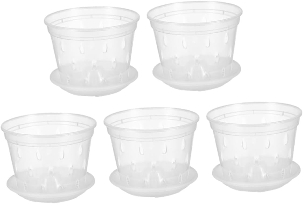 BEBEMOKO Plastic Orchid Pots Holes and Trays for Indoor and Outdoor Gardening, Breathable round Nursery Plant Containers 5Pcs Set Drainage for Orchids image number 3