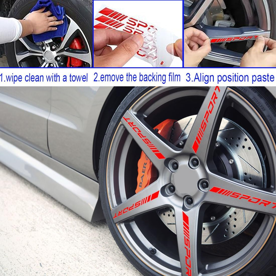 20PCS Universal Reflective Rim Stripe Sticker, Sports Logo Reflective Stickers, Car Wheel Night Safety Decorative Stripes (Red) image number 4