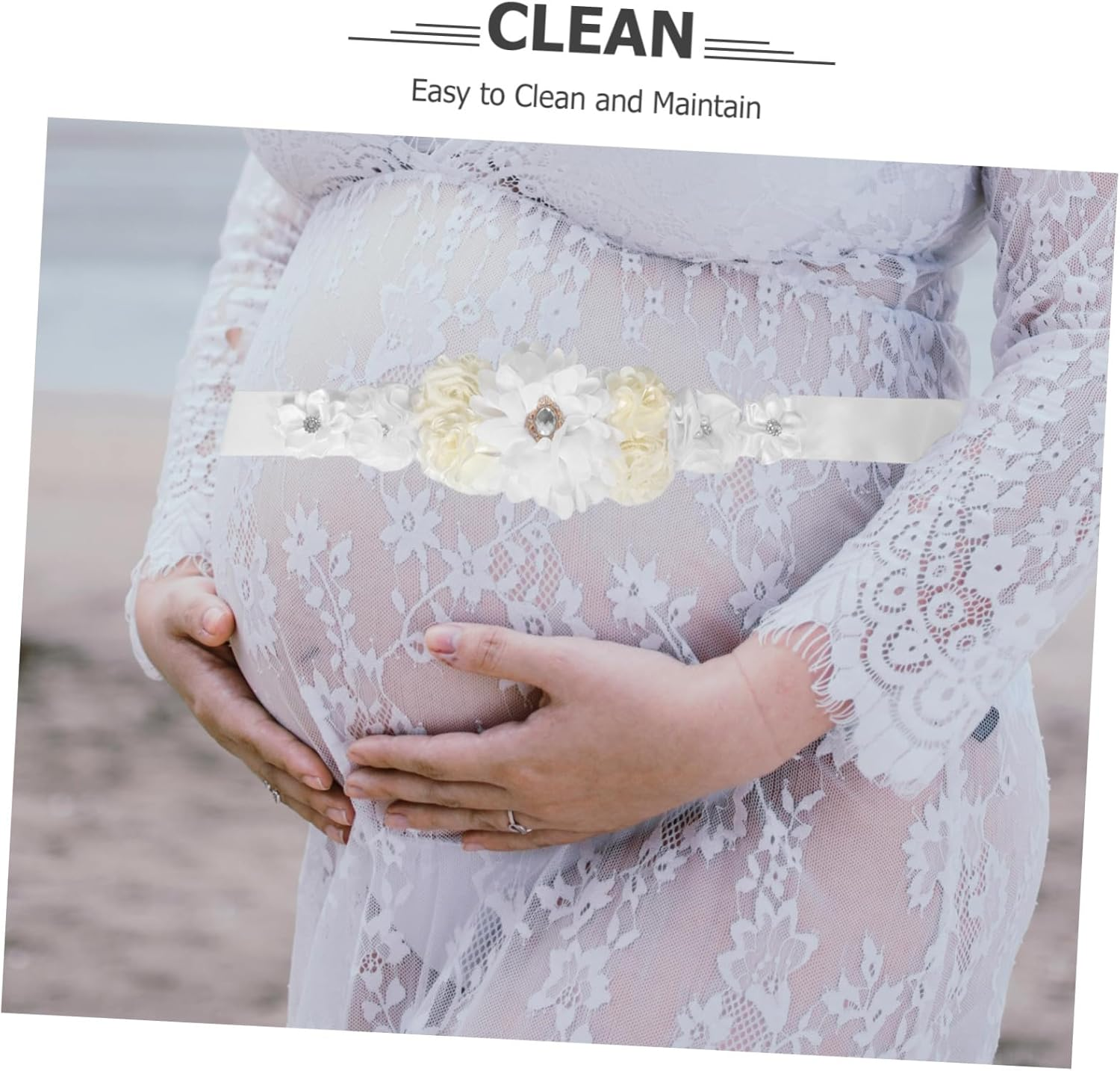 UPKOCH Adjustable Floral Maternity Sash Belt for Shower and Bridal Party Soft Breathable Pregnancy Support Band Reducing Lower Back Pressure Elegant Decorative Flower Belt for Expecting image number 1