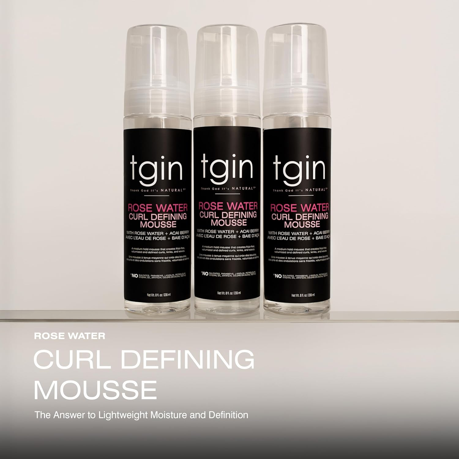 Tgin Rose Water Defining Mousse for Natural Hair - Curls - Waves - Low Porosity Hair - Fine Hair 8Oz