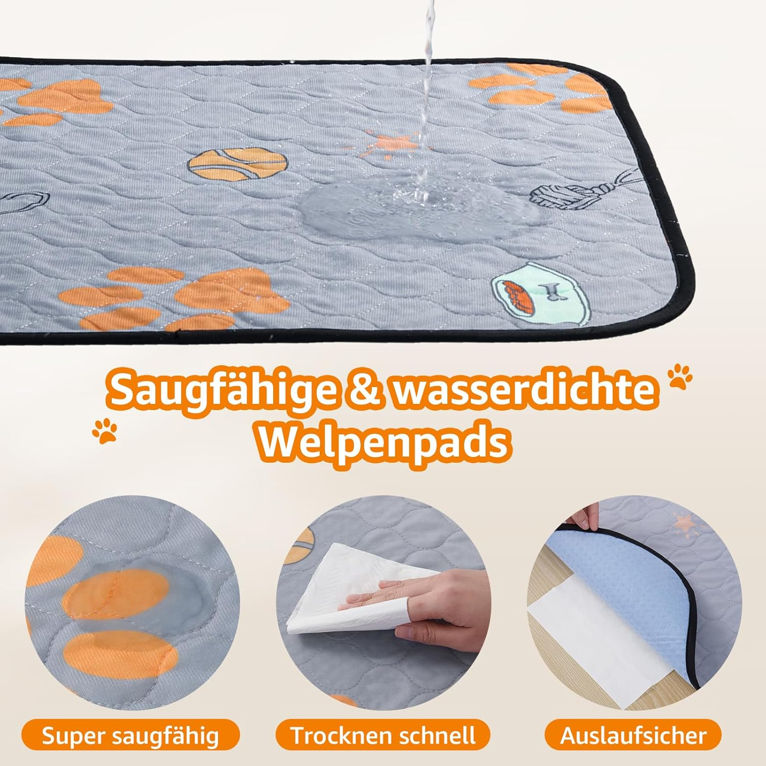 Reusable Puppy Pads, Pack of 2 Super Absorbent PIPI Mats for Dogs, Non-Slip Dog Training Pads for Sofas, Dog Playpens or Car Seats image number 2