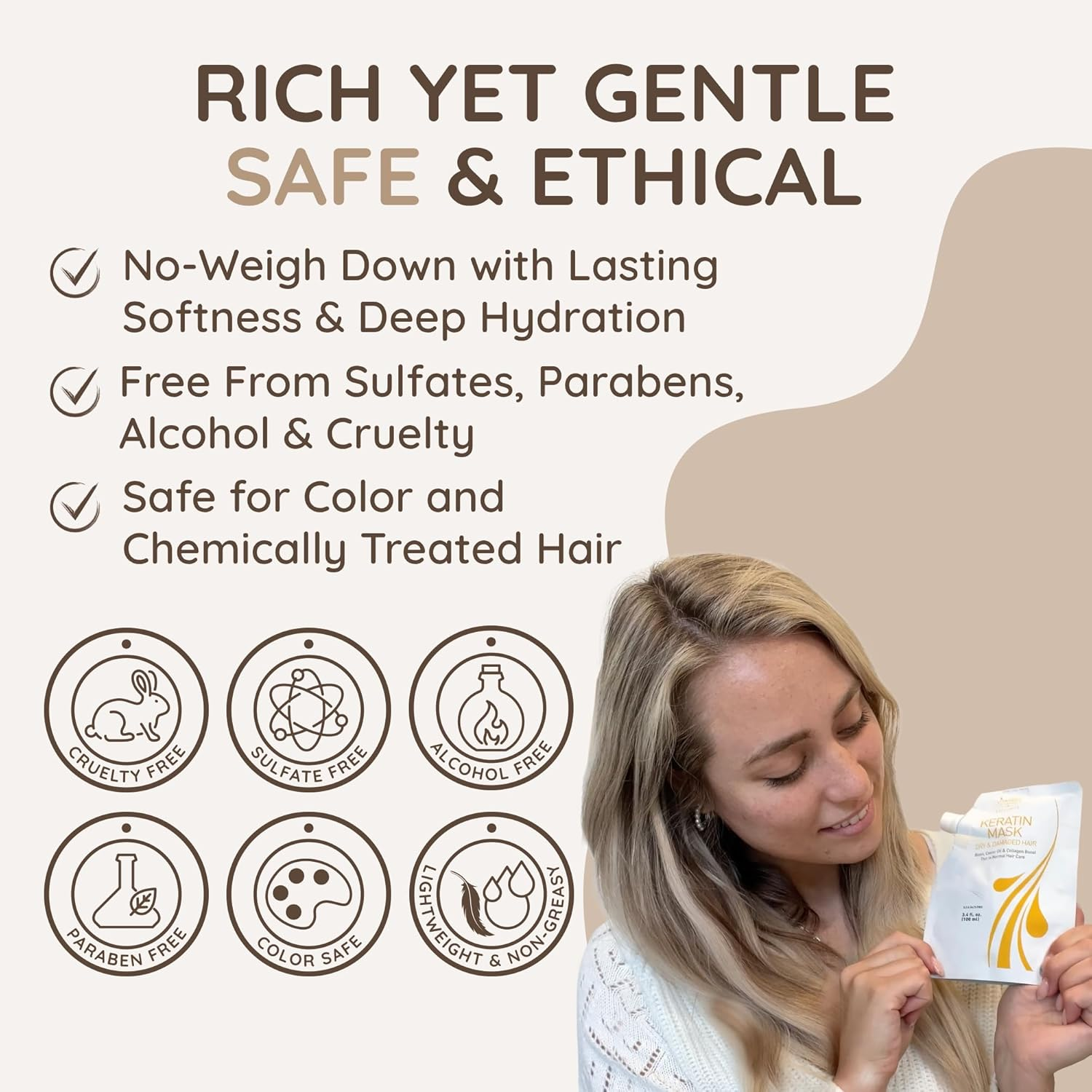 Vitamins Hair Mask Keratin Hair Treatment - Biotin, Castor Oil, Collagen Protein & Coconut Oil Deep Conditioner for Damaged Thin Dry Damaged Hair (Travel Size) image number 5