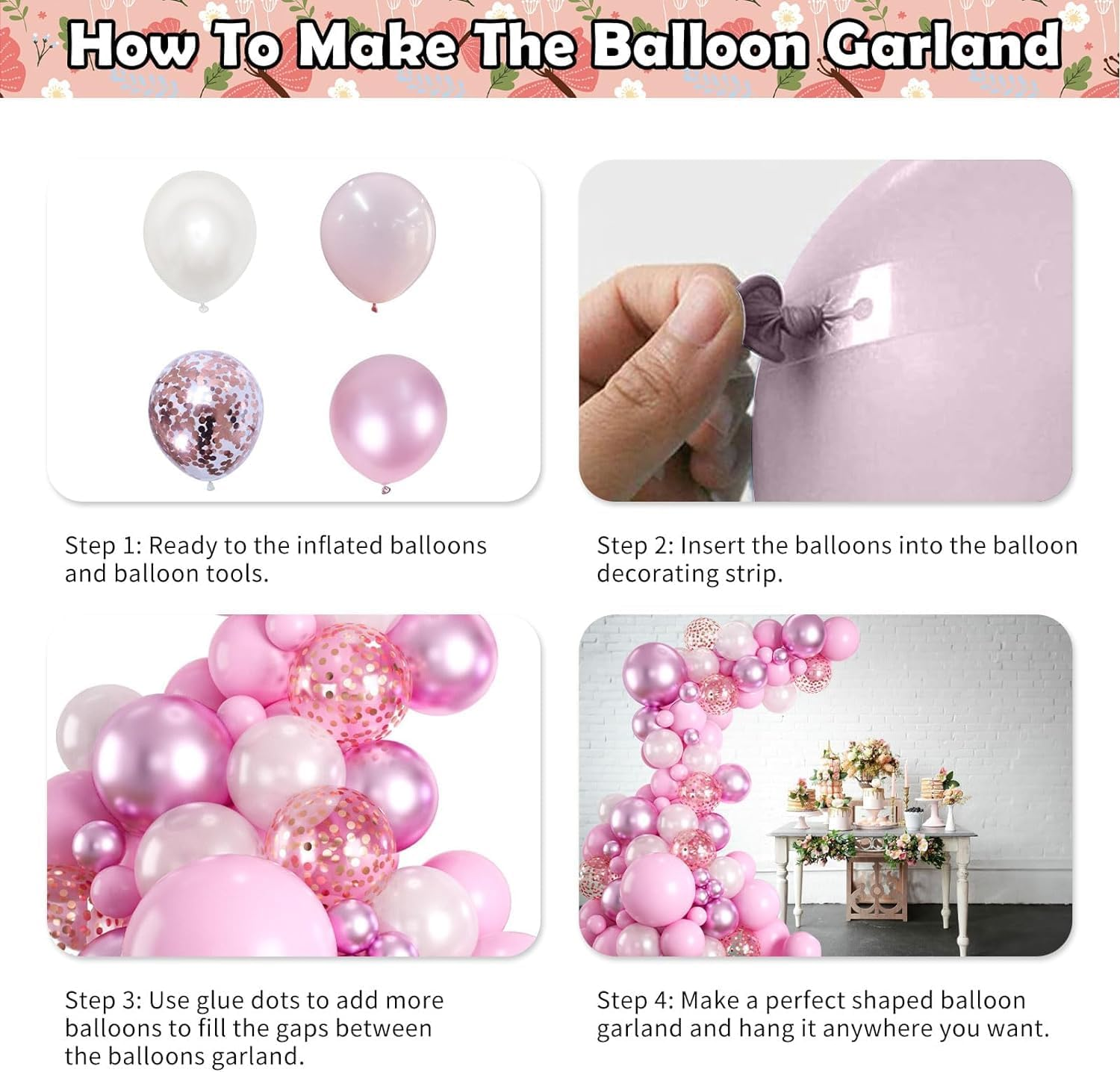 Pink White Balloon Arch Kit, 117Pcs Balloon Garland Kit Pink Confetti Metallic Balloons for Birthday Baby Shower Wedding Bridal Engagement Anniversary Graduation Valentines Party Decorations image number 4