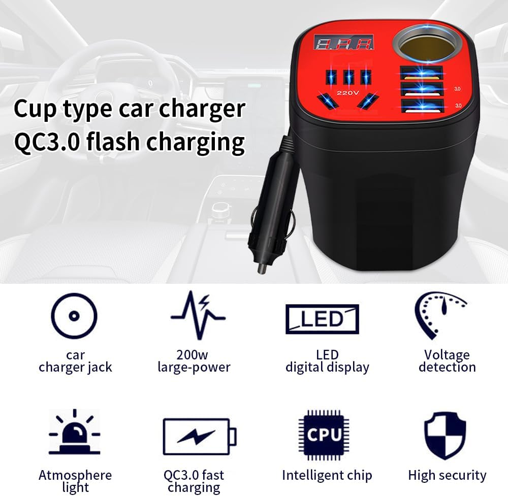 LAPOOH Car Mounted Inverter Converter QC 200W Car Power Inverter 5-In-1 12V24V to 220V Multifunctional QC3.0 Flash Charging image number 6